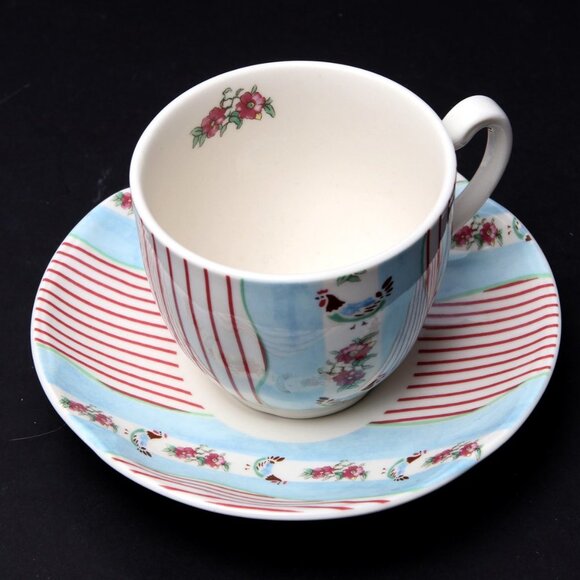 Johnson Brothers England Tea Cup Saucer Farmhouse Chic Silky Stripe Rooster Blue - Picture 7 of 7